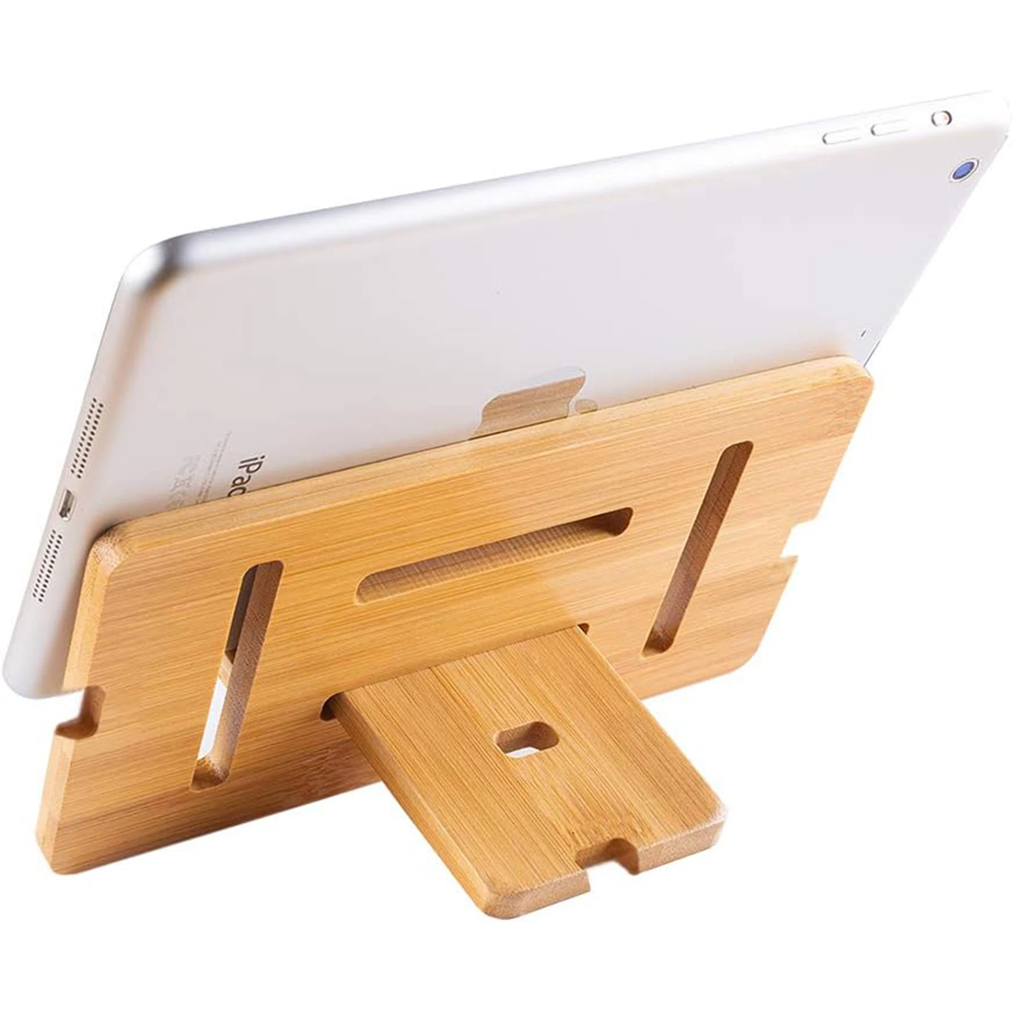 Bamboo Phone Stand  Foldable Universal Adjustable-Angle Mobile Phone Stand Holder  Desktop For All Smartphones E-Reader Tablet