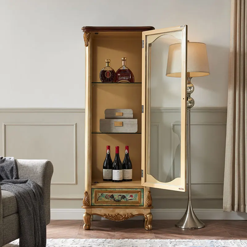 classical American painted solid wood wine cabinet Glass trim cabinet TV side cabinet
