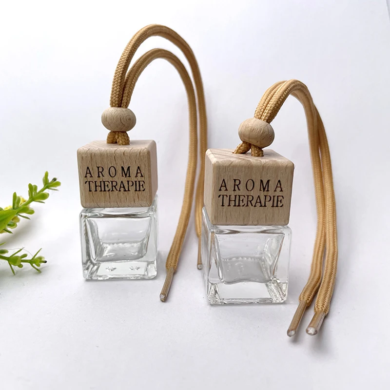 Customized logo Square Shape Glass Car Perfume Bottles Pendant 8ml Empty Hanging Car Diffuser Bottle