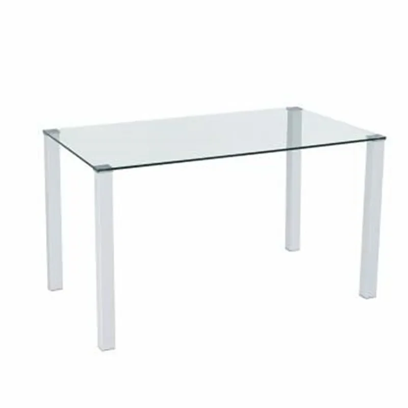 Small Space Kitchen Dinette Rectangular Modern Clear Glass Dining Table And Fabric Chairs Set For 4 People