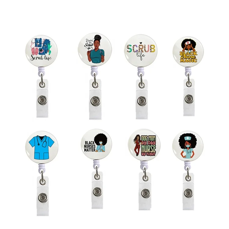 Medical Nurse Sublimation logo Holder Retractable Alligator clip Yoyo ID card holder Acrylic Badge Reel