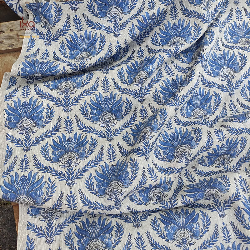 High Quality Yarn Dyed Stone Washed Botton Blend Jacquard Embroidered Linen Fabric for Clothing Printed Flower Slub Embroidery