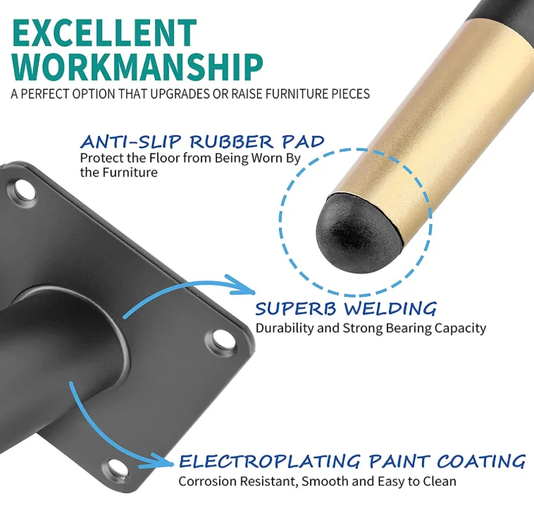 100mm - 720mm Conical Tube Furniture Feet Iron Table Legs Cabinet Dining Chair Legs Straight Oblique Metal Sofa Leg