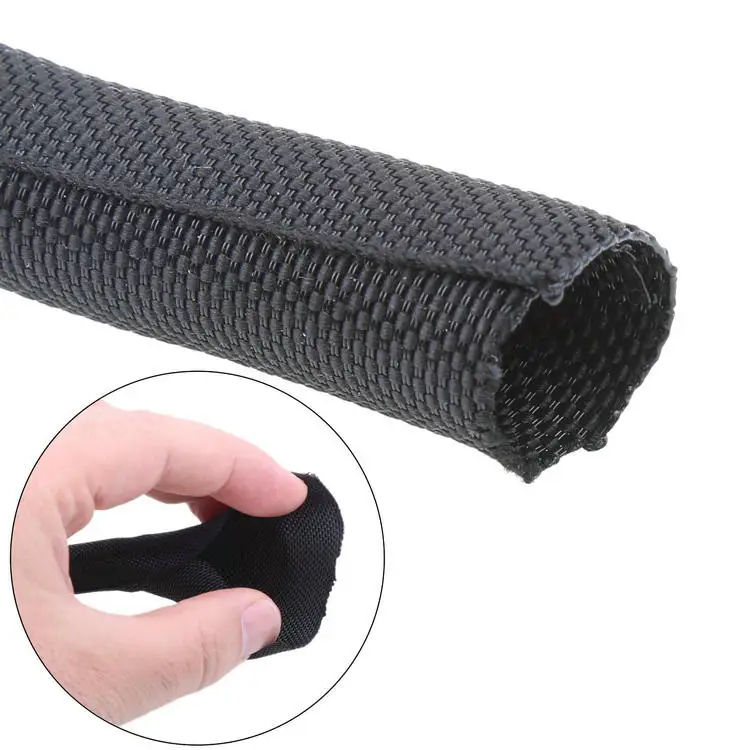 Abrasion Resistant Halogen Free Woven Self Closing Textile Split Flexible Braided Cable Wrap Sleeving