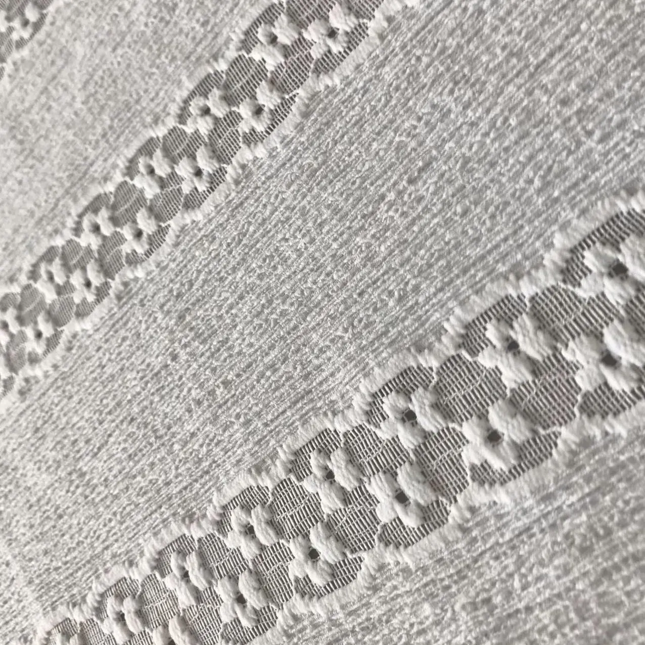 Lightweight White Embroidered Floral 95% Recycled Polyester Jacquard Stretch Mesh Knit Lace Fabric For Women