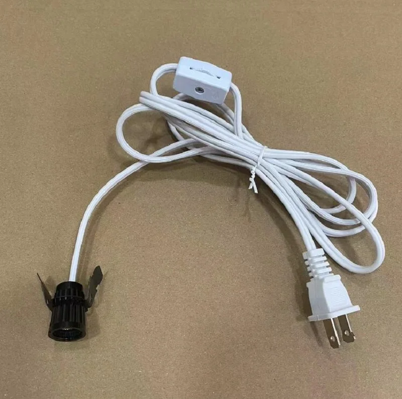 Power cord 6ft 18AWG US 2PIN flat electrical plug with gear switch E12 clip lamp holder