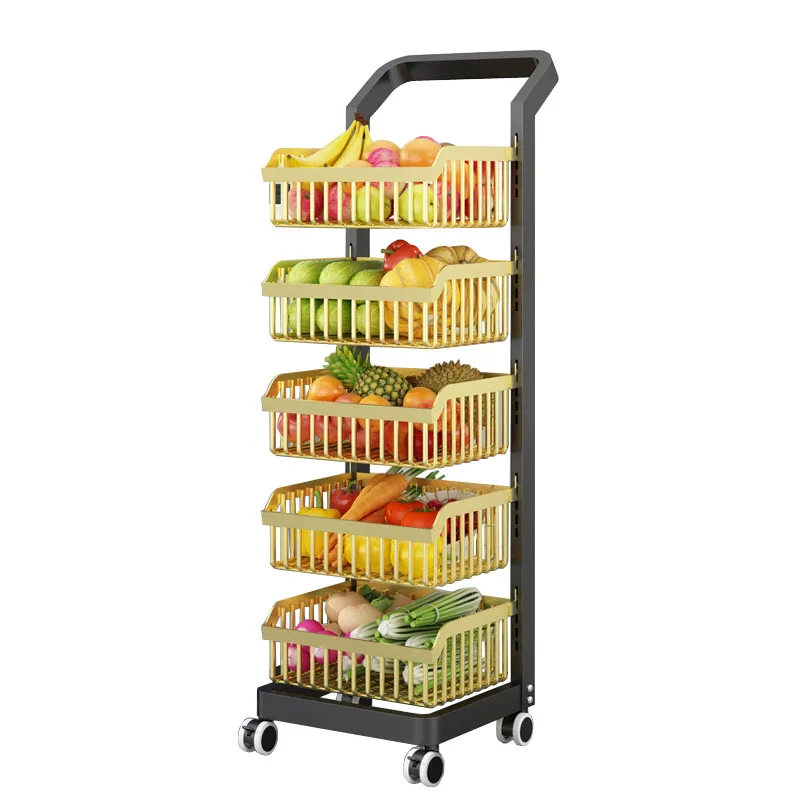 Multi-layer Tiers Black Mesh Wire Kitchen Vegetable Storage Baskets Detachable Basket Trolley Rack