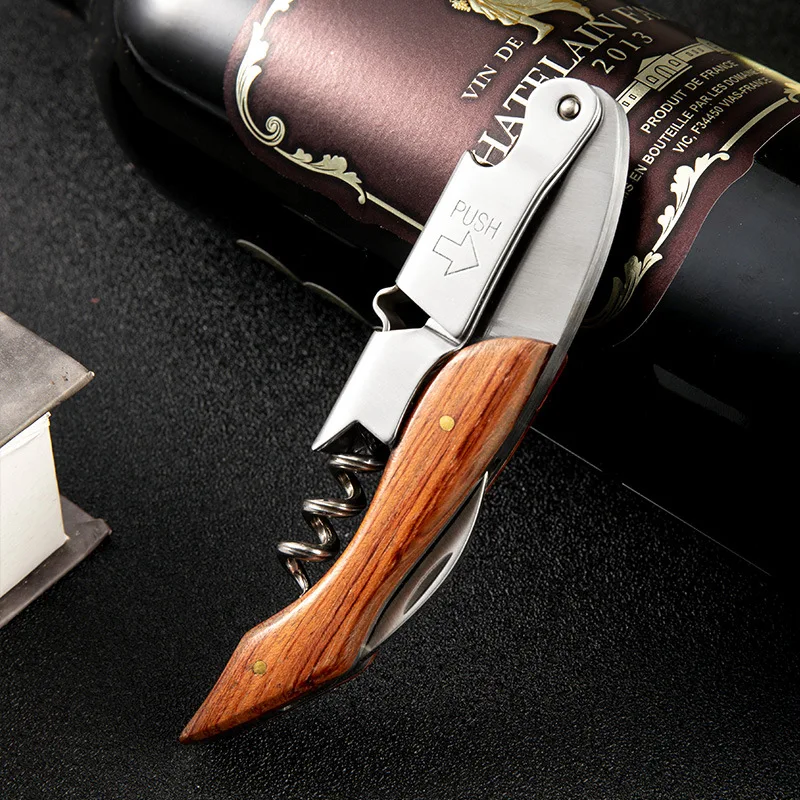 N013 Wooden Bottle Opener Kitchen Accessories Stainless Steel Corkscrew Wine opener with Wooden Handle Beer wine opener