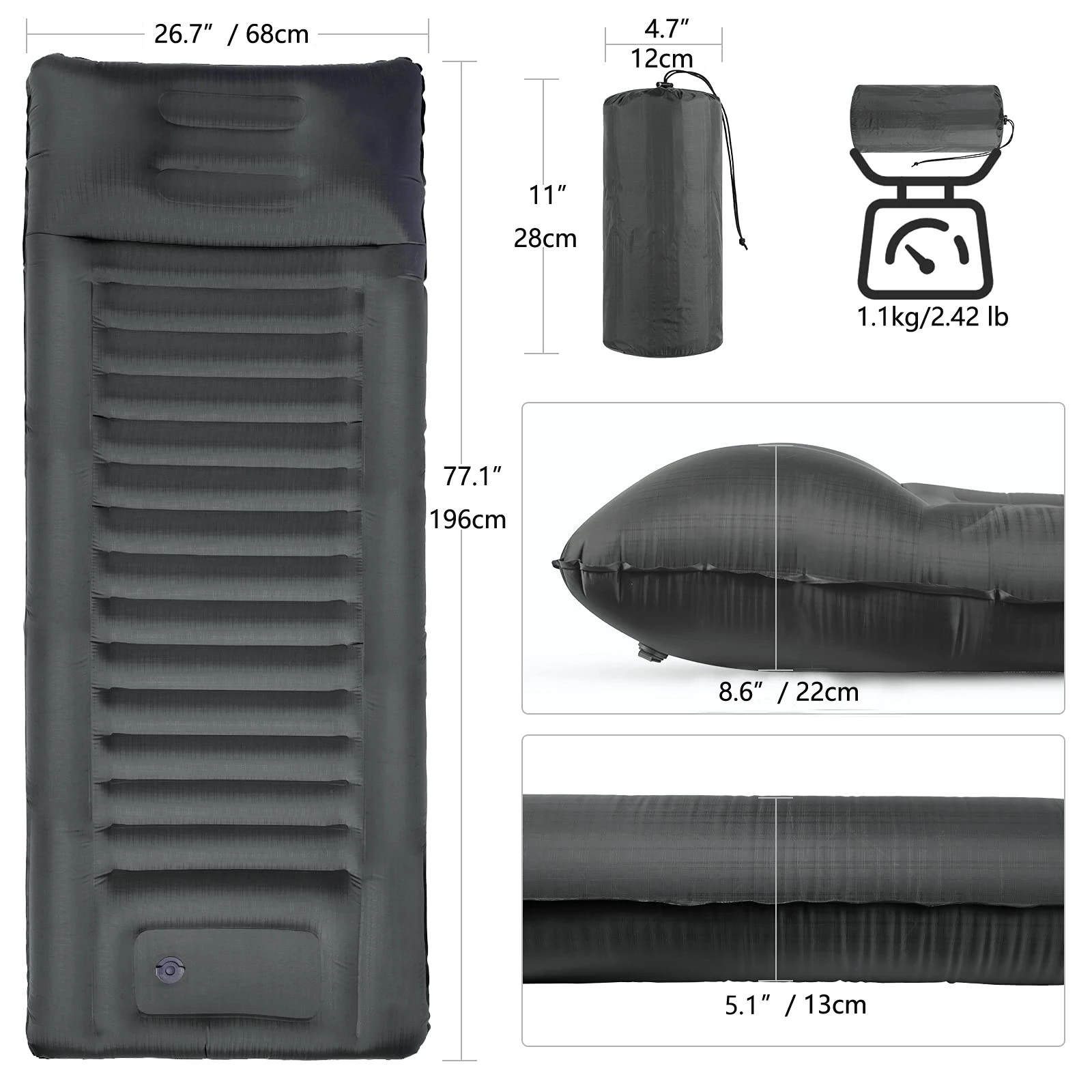 Туристический Самонадувающийся коврик с подушкой 13