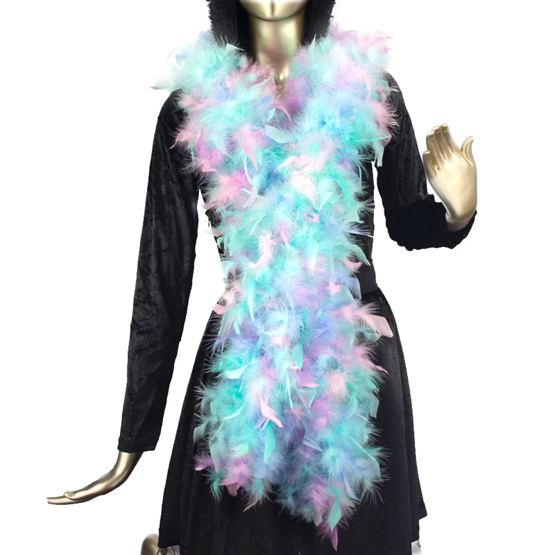 Factory Direct Manufacture Fluffy Turkey Feather Boas for Parades Carnival Dancing Party Mixed Rainbow Feather Boas