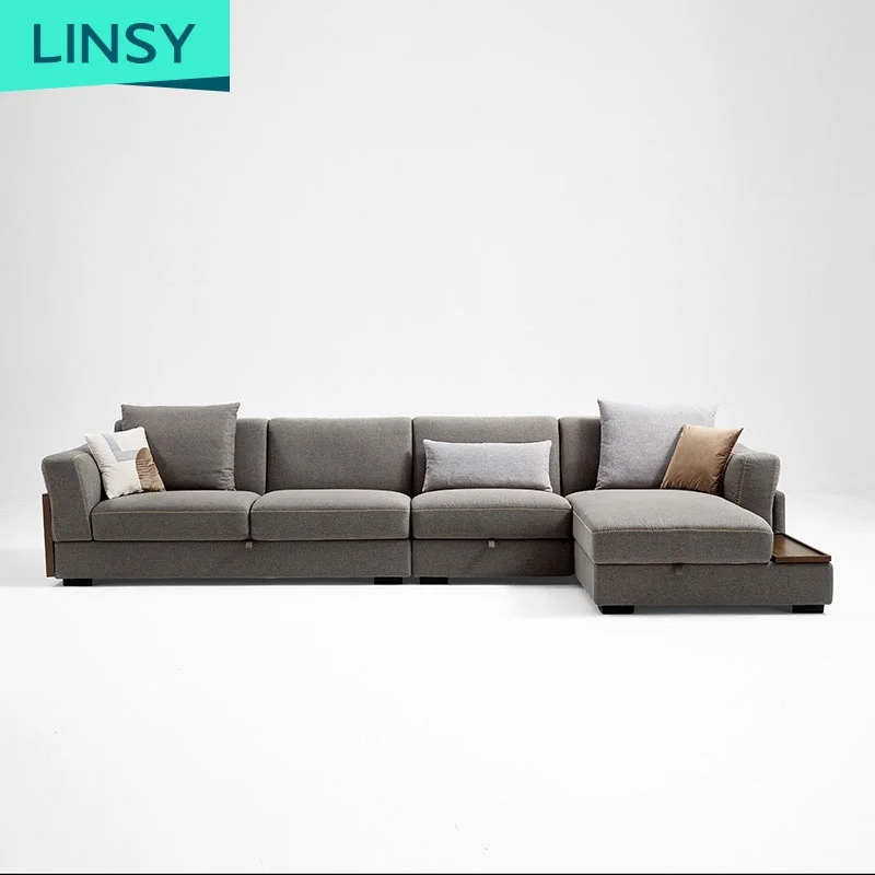 Linsy L Shape Sofa Cover Fabric Blue Grey Living Room Interior Home Furniture Corner Sectional Sofa Set With Storage Space 995