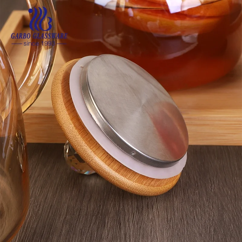 1L-2L Ion Electroplated Bamboo Lid glass Teapot Set Juice Container Heat Resistant Borosilicate Glass Tea Pots Kettle