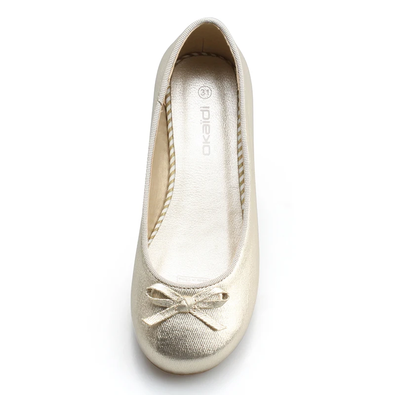 Girls Party Causal Fashion Gold Pu French Binding Round Toe Good Quality Soft Insole Flat Ballerina Shoes