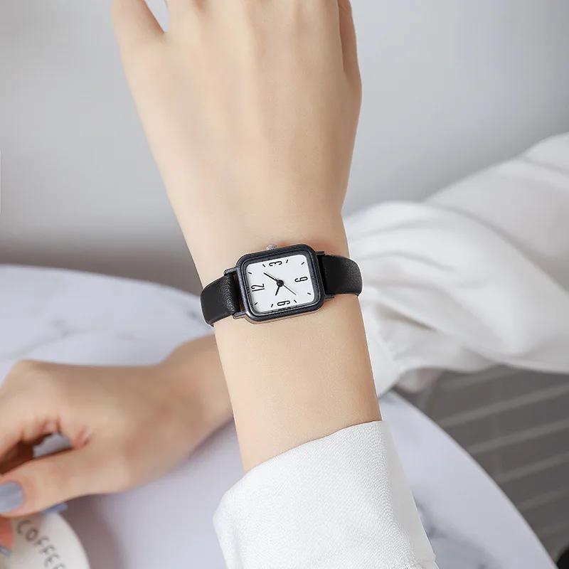 NJC New alloy square watch digital scale leather strap quartz watch college student dedicated wrist watch