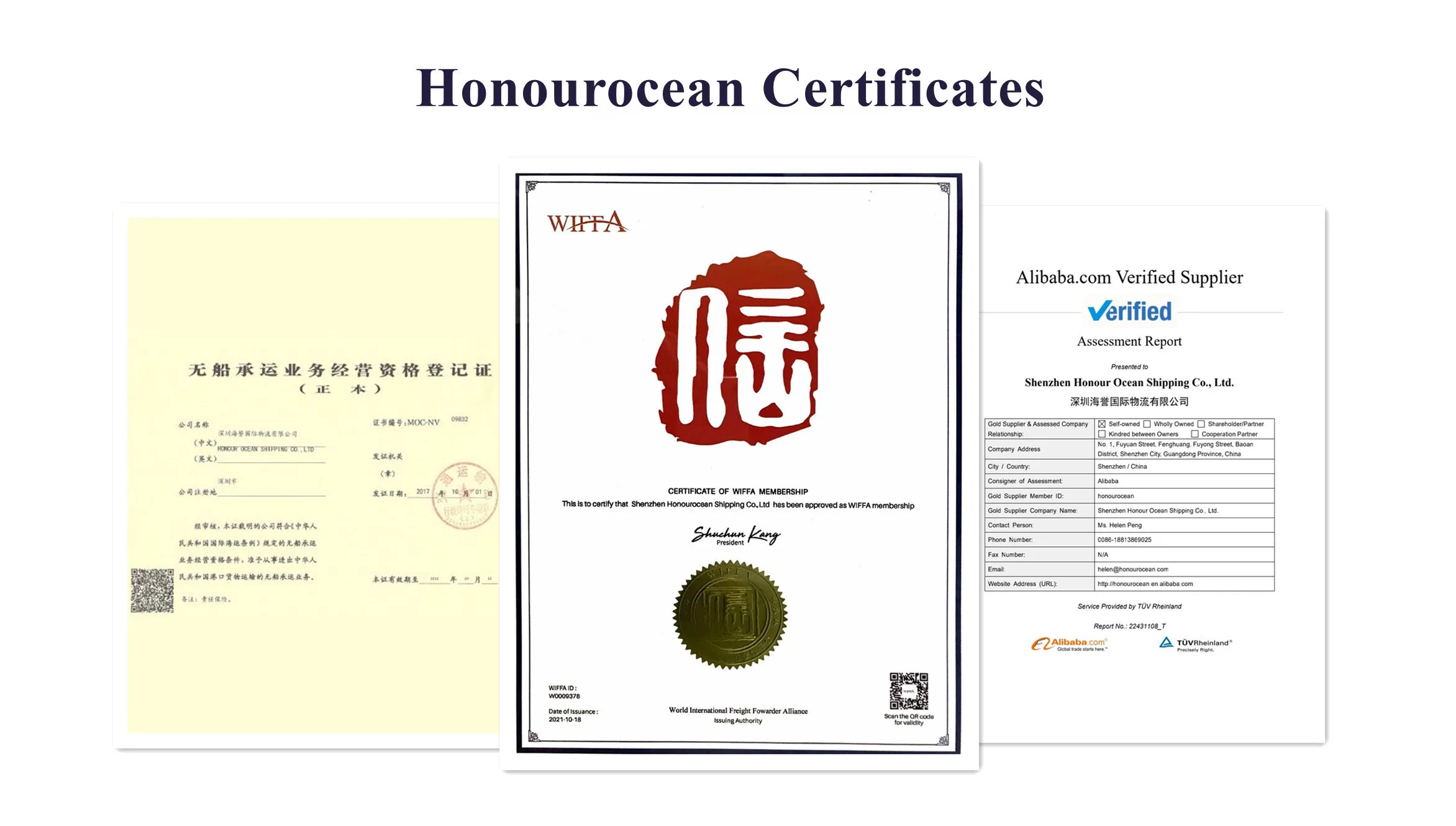 Honour Ocean Certificates1