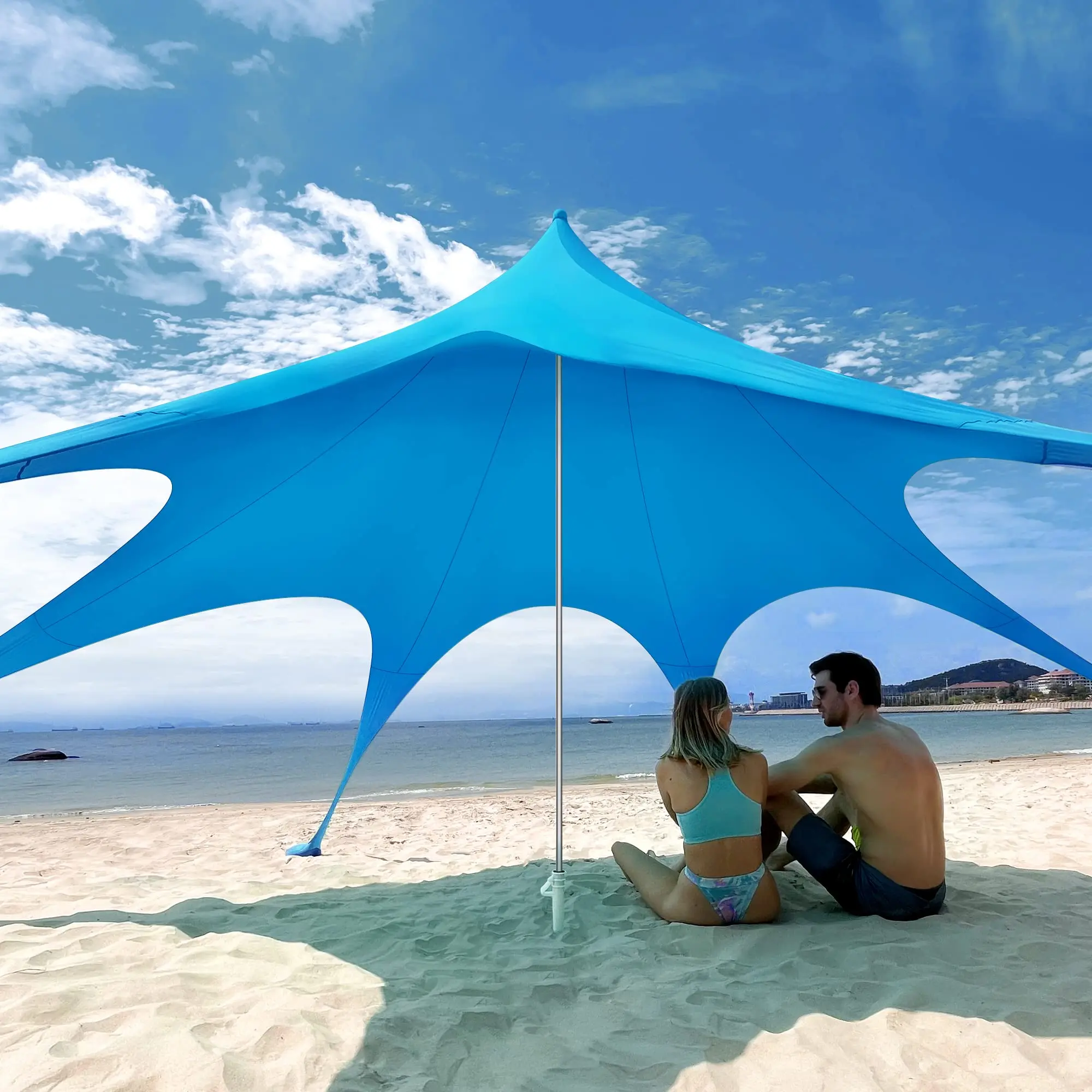 Sun Shade Beach tent portable windproof Polyester canopy outdoor camping party large Family  custom umbrella shape with sand bag