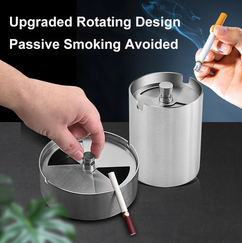 Innovative Portable Cigarette Ashtray Smokeless Round Shape Stainless Steel Cigar Ashtray with Lid Cover