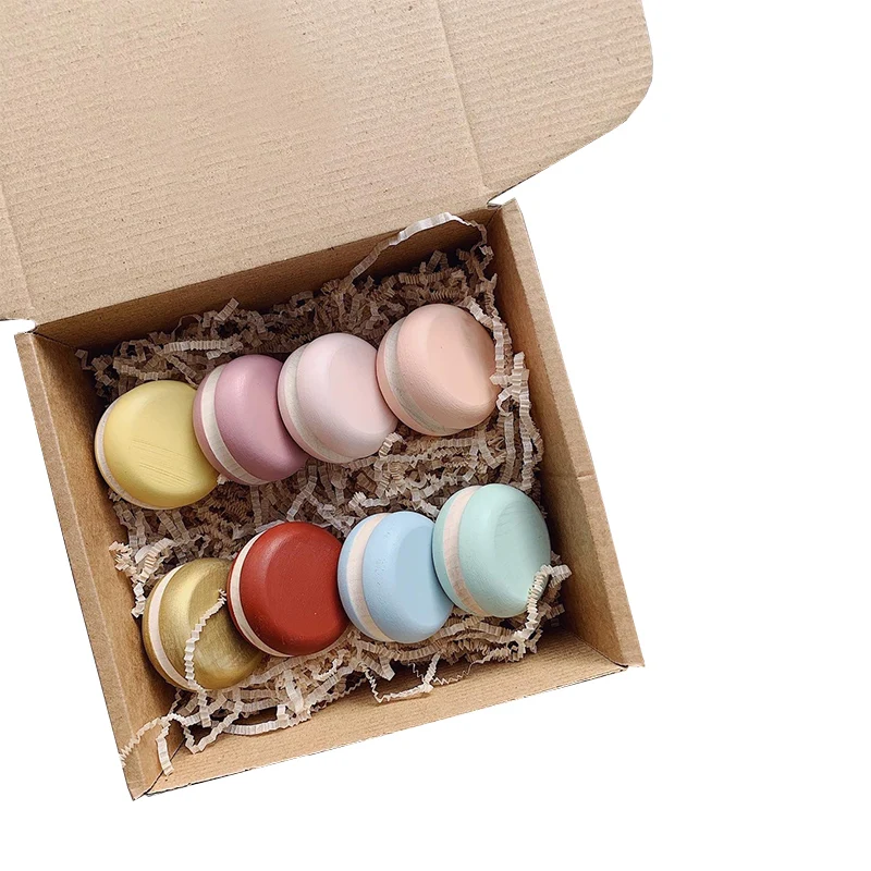 Newest Design Educational Macarons Wooden Pretend Play Food Dessert Toy Set for Kids