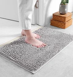 Solid polyester Water Absorption Shaggy Rug Latex Back Non Slip Toilet bathroom chenille  floor mats