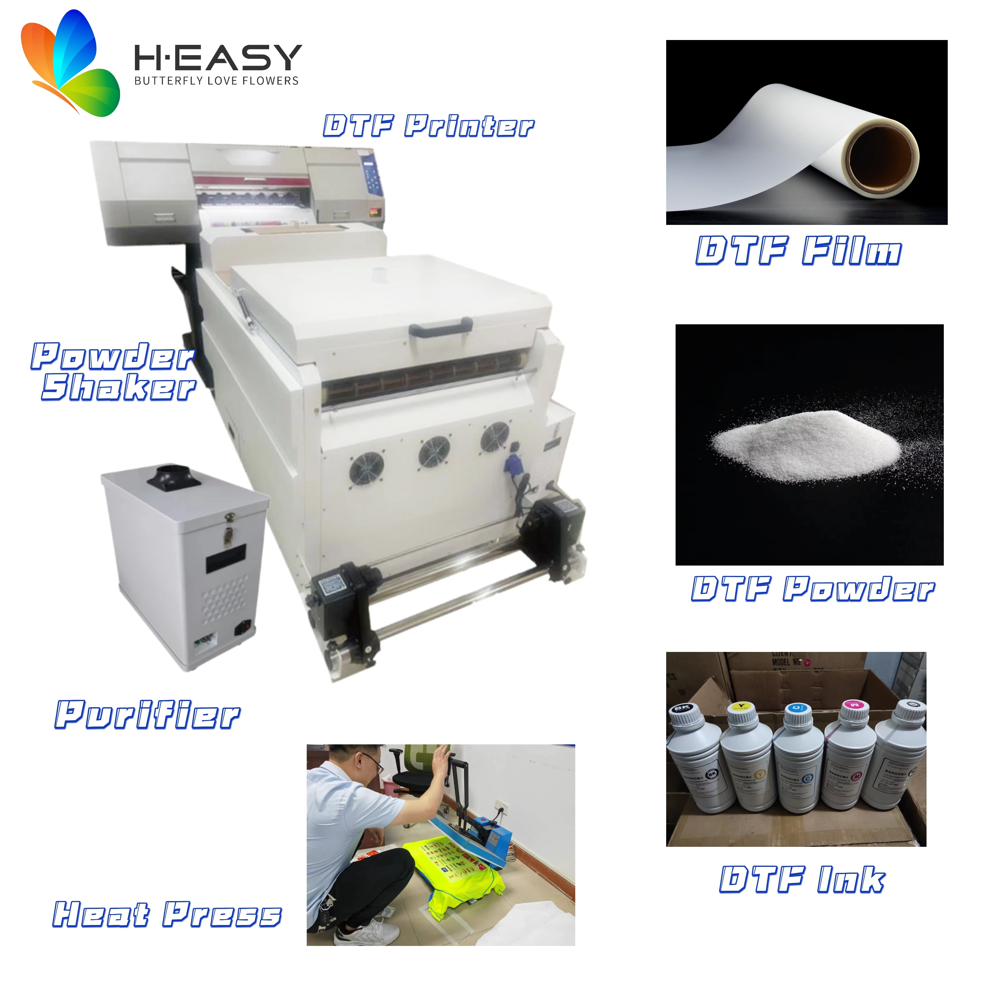 heat transfer 60cm dtf printer for t-shirt printing uv dual i3200 printer with heat press machine dtf