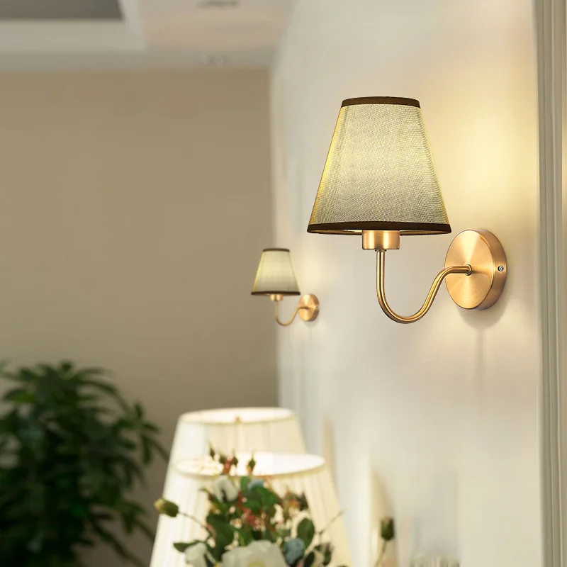 Fabric coloured living room background Fabric Lampshade wall lamp elegant art bedroom study E27 wall light for hotel
