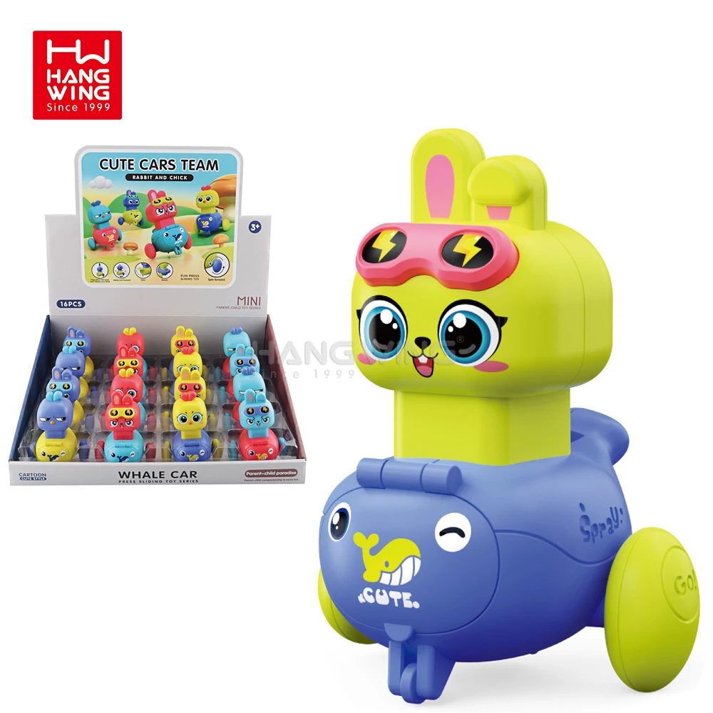 HW Mini Whale Cars Cute Rabbit and Chick Press & Go Cars with Assorted Fruit Candy Inside for Children