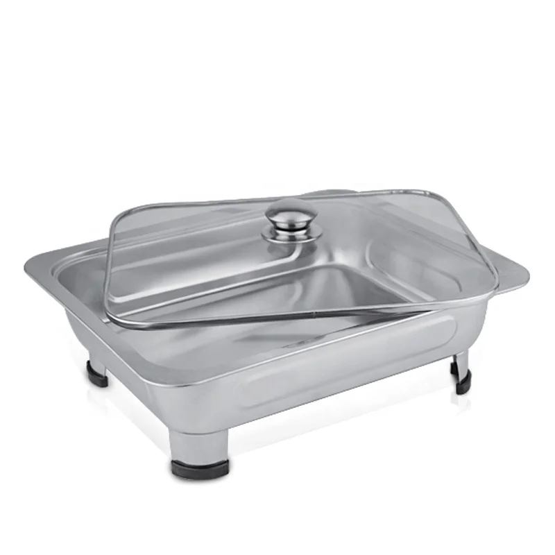 NOBO banquet rectangle stainless steel small buffet serving dish with glass lid