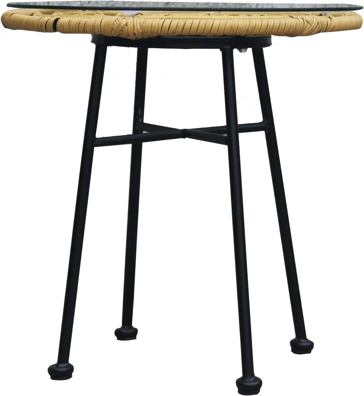 Outdoor Patio Balcony Yellow Wicker Chair Set with  Cushion and Tempered Glass Table Top, Natural C,3 Pieces