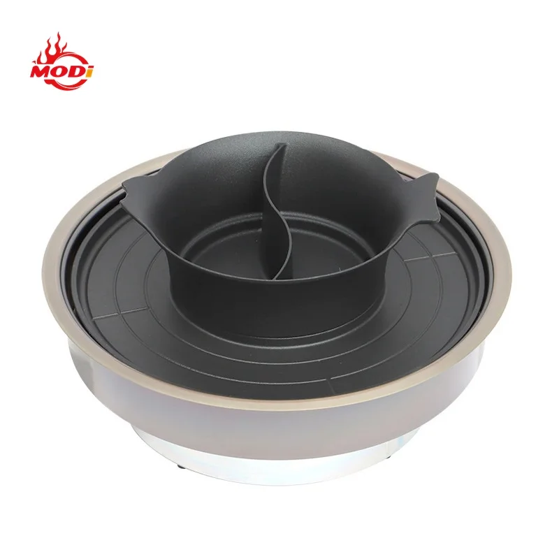 Modi Multi-functional Commercial Table Top Electric Indoor 2 In 1 Smokeless Hot Pot And Korea Bbq Grill