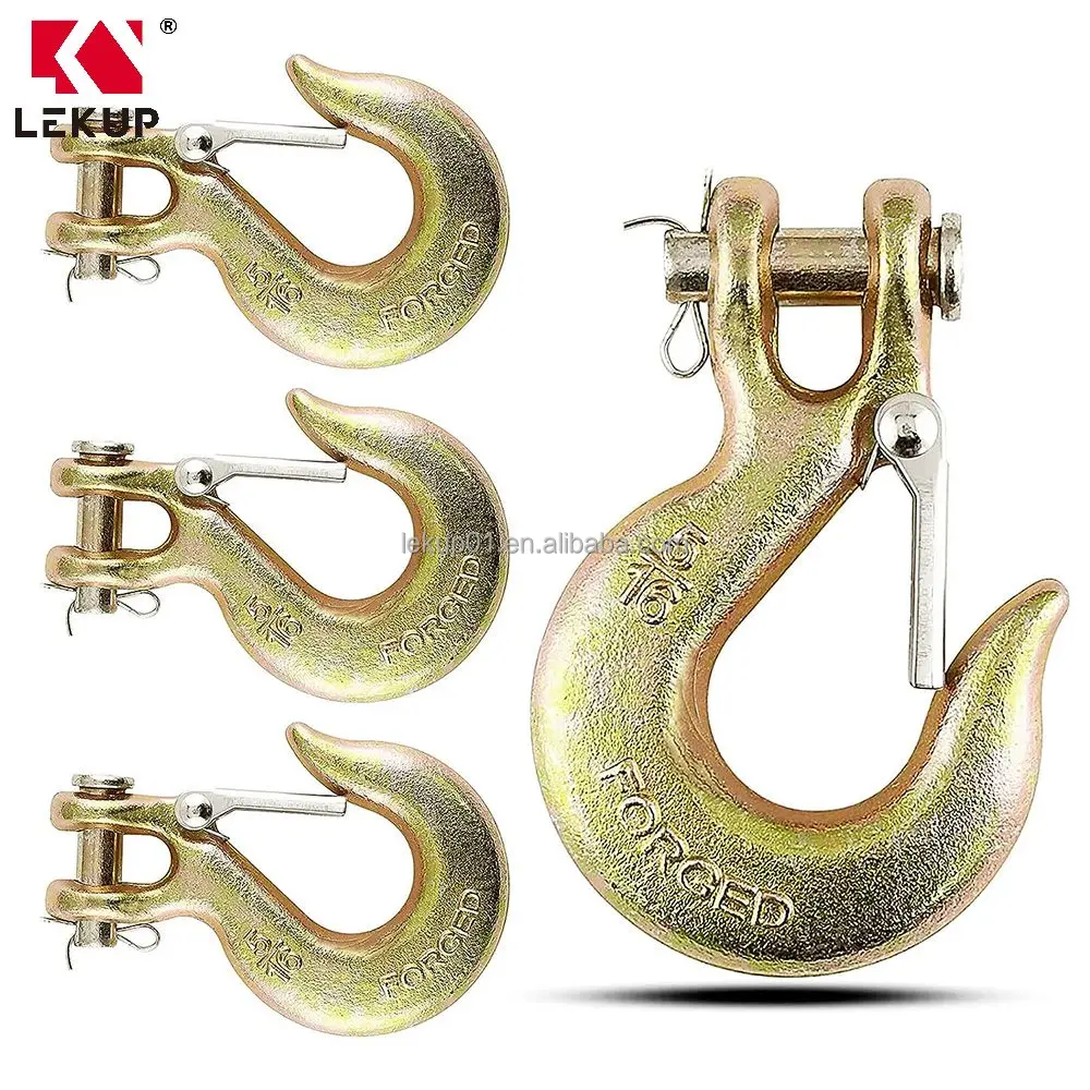 Heavy Duty Forged G70 Hook with Safety Latch G70 Clevis Rigging Tow Winch Trailer Hook 3/8 Inch Clevis Slip Hook for Transport