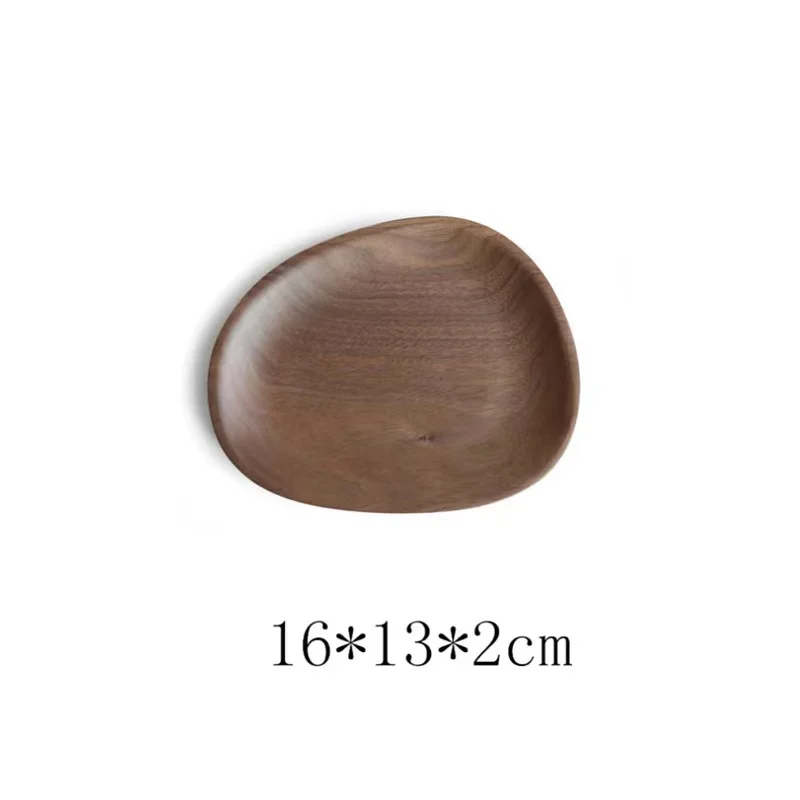 Diyue DYD22061 Custom Logo Wooden Plate Set of 4 Walnut Wood Trays Dishes Wooden Platters for Food Natural Irregular Shape Plate