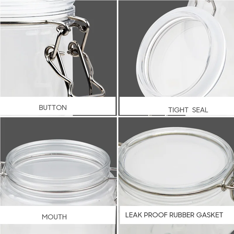 Unbreakable PET Food Container 100ml 200ml 450ml 1000ml 1500ml Airtight Food-grade PET Jar with Seal Wire Clamp Fastening