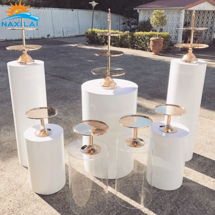 NXL wholesale gold acrylic display square plinths white wedding display acrylic round plinth clear acrylic stand round plinth