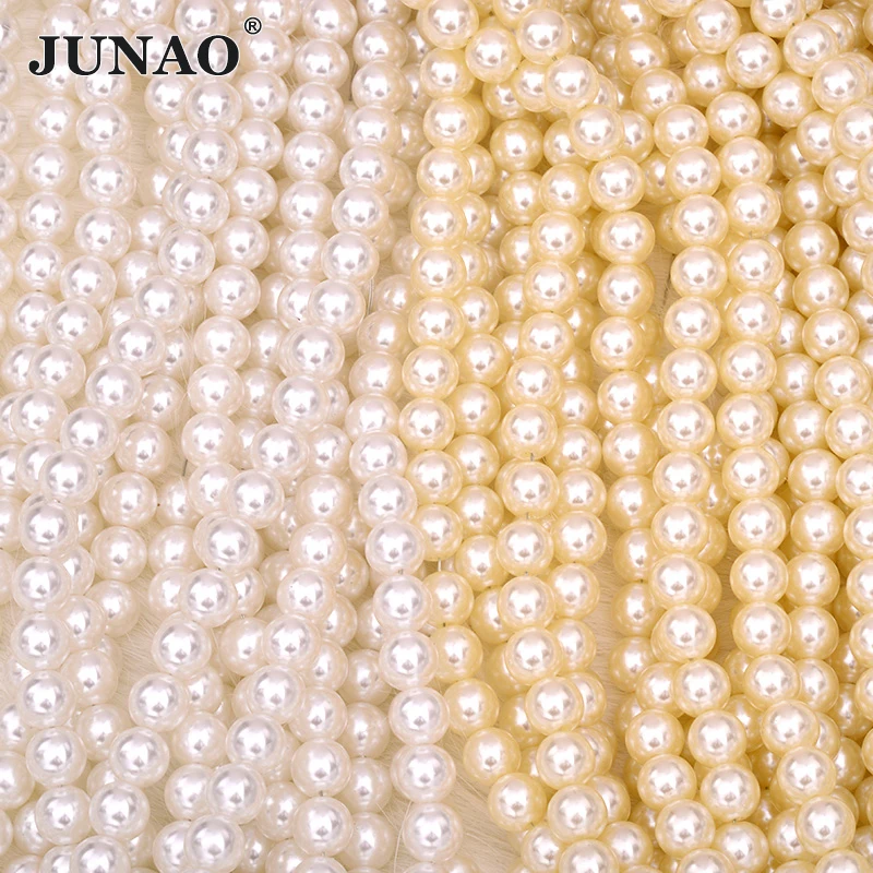 JUNAO Top Quality 3mm 4mm 5mm 20mm 25mm Round White Pearl With Holes Plastic Sewing Pearls Beads For Jewelry Making