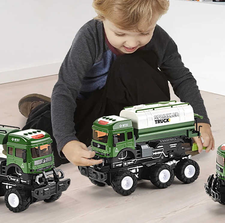 alloy inertial city sanitation car model pull back friction oil tank truck toys with light and music educational car toy