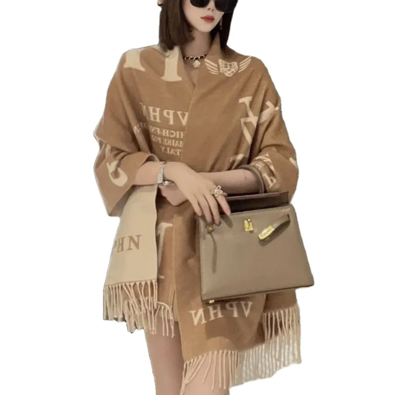 2023  Pashmina Scarf Cashmere For Women Luxury Letter Pattern Large Thick Shawl With Tassel Blanket Scarf