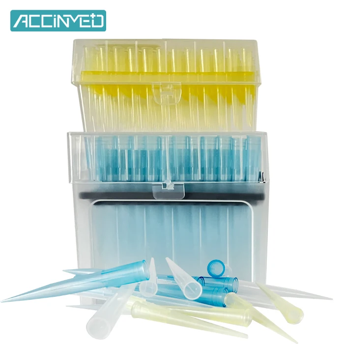 Непирогенные одноразовые стерильные синие и желтые универсальные наконечники пипетки 10-1000ul для лаборатории с низким содержанием