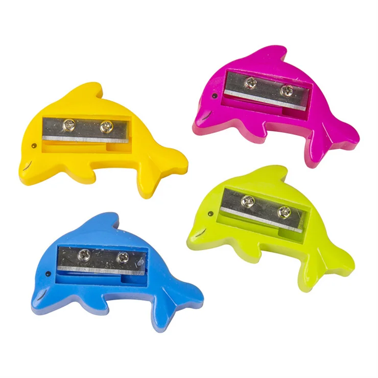 Free sample In stock stationeries and school supplies cartoon whale shape colored plastic mini pencil sharpener for children
