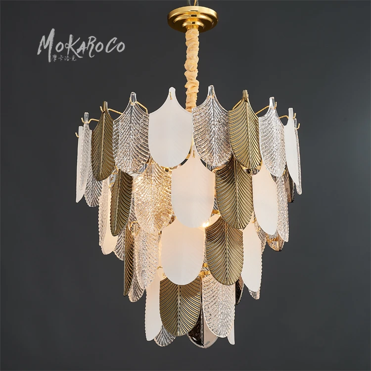 
American retro luxury leaf glass chandelier hotel guest room model lighting project retro luxury chandelier 