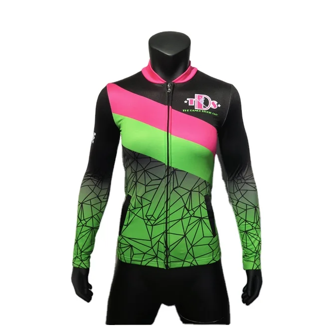 Polyester fabric with fleece lining winter cheerleading warm up jacket with rhinestones