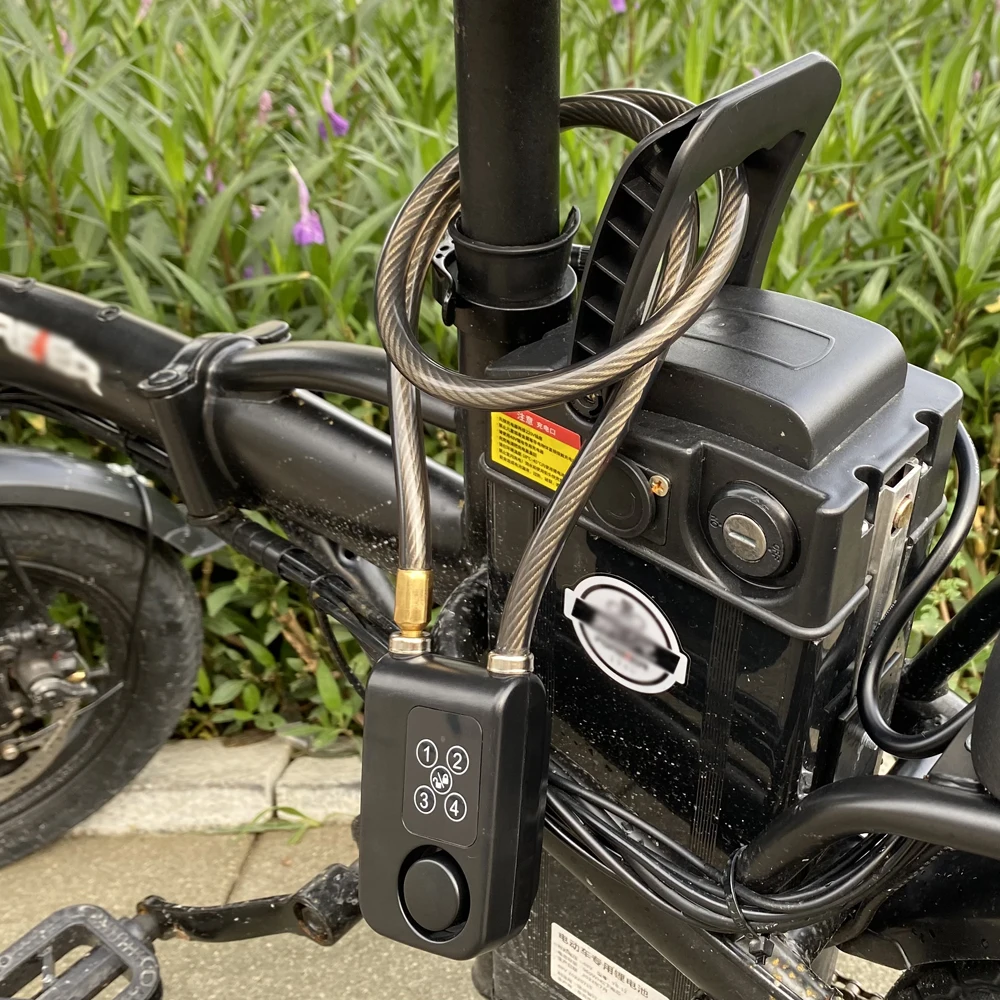 Remote Control 4-Digit Anti-Burglar Siren Padlock for Electric Bike Scooter & Motorcycle 110db Alarm for Clipping Cable