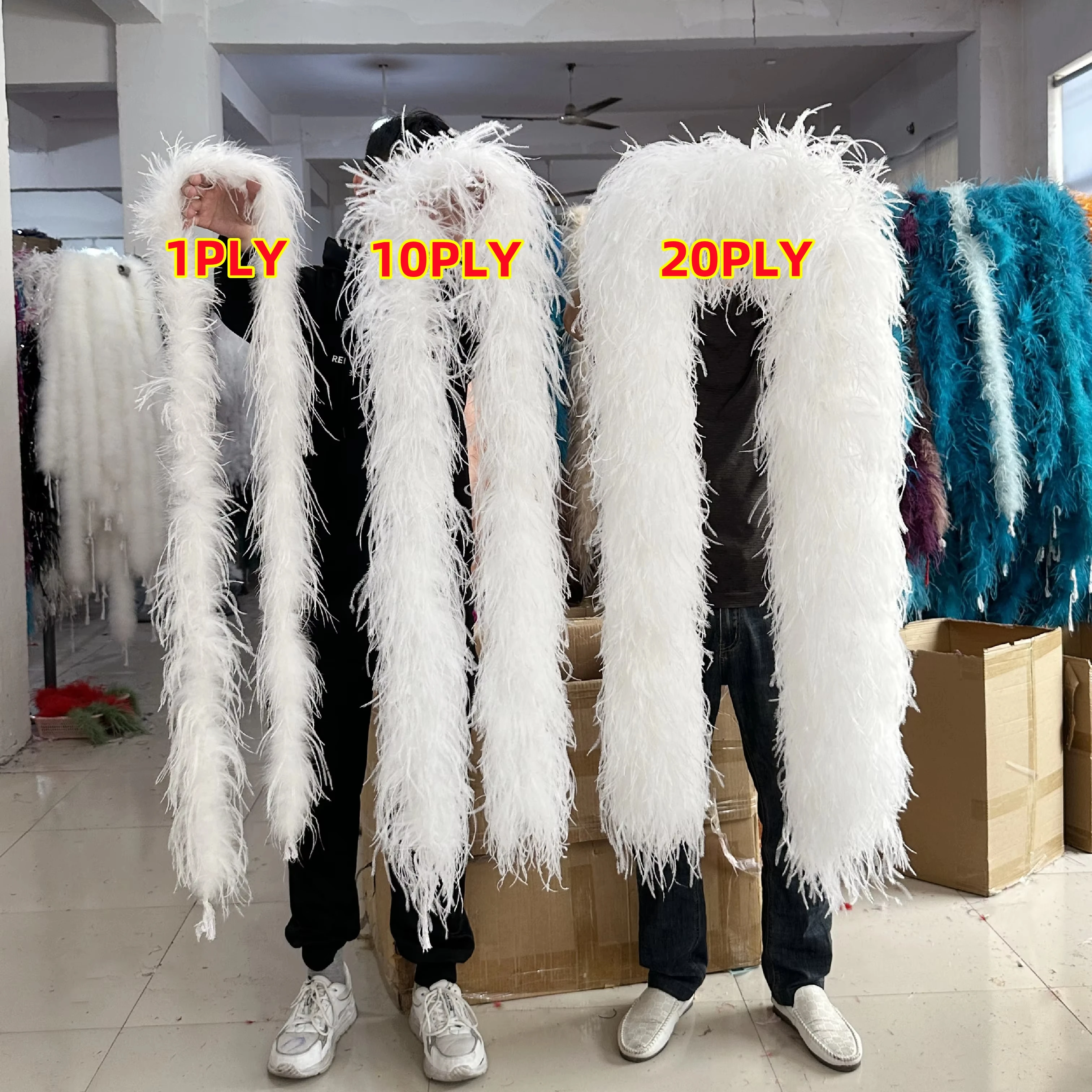 Factory 1/3/6/10/20ply 2M Customized Natural Ostrich Feathers Boa for Craft Wedding Party Festival Clothing Decoration