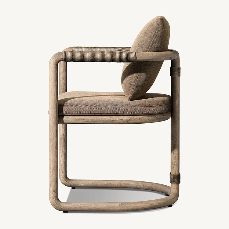 Outdoor Furniture Modern Terrace Leisure Dining Chair Armchair Patio Weathered Teak Furniture