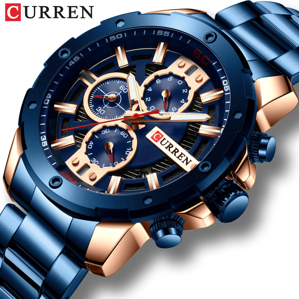  CURREN 8336 часы для мужчин нержавеющая сталь Ремешок кварцевые наручные в стиле милитари с хронографом мужские модные спортивные