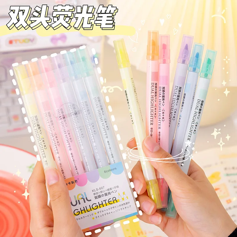 Colorful double-headed fluorescent pen student stationery classroom key mark marking pen graffiti hand account pen wholesale