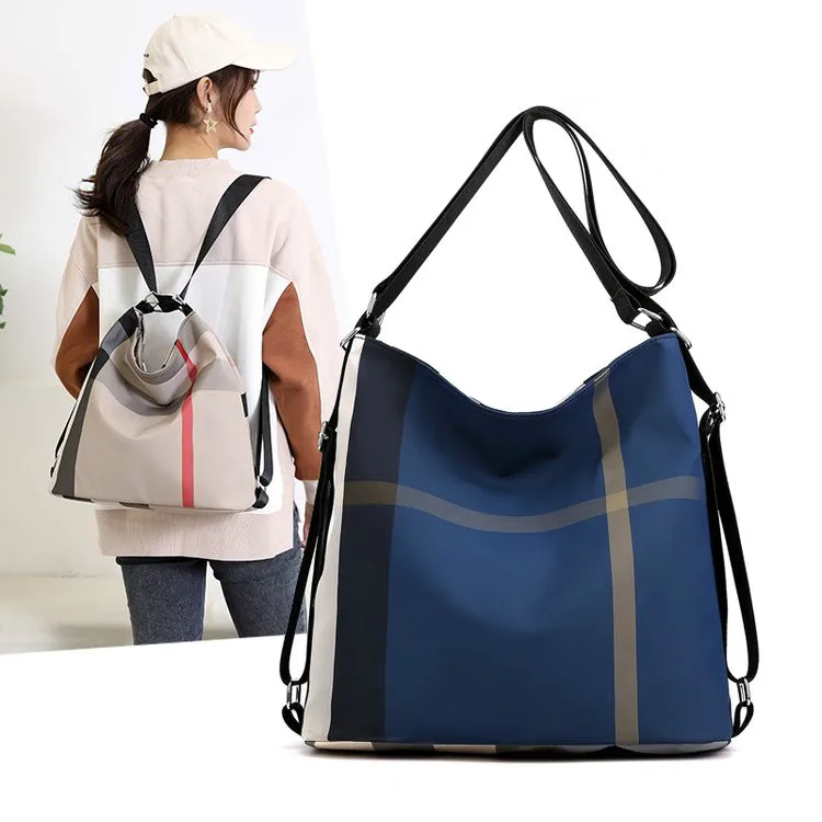 
Waterproof nylon backpack ykk customised plaid print women handbags 