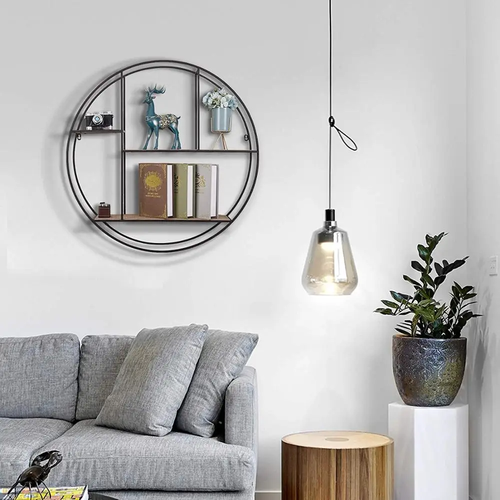 Customized Wood + Metal Decorative Wall Shelf for Living Room