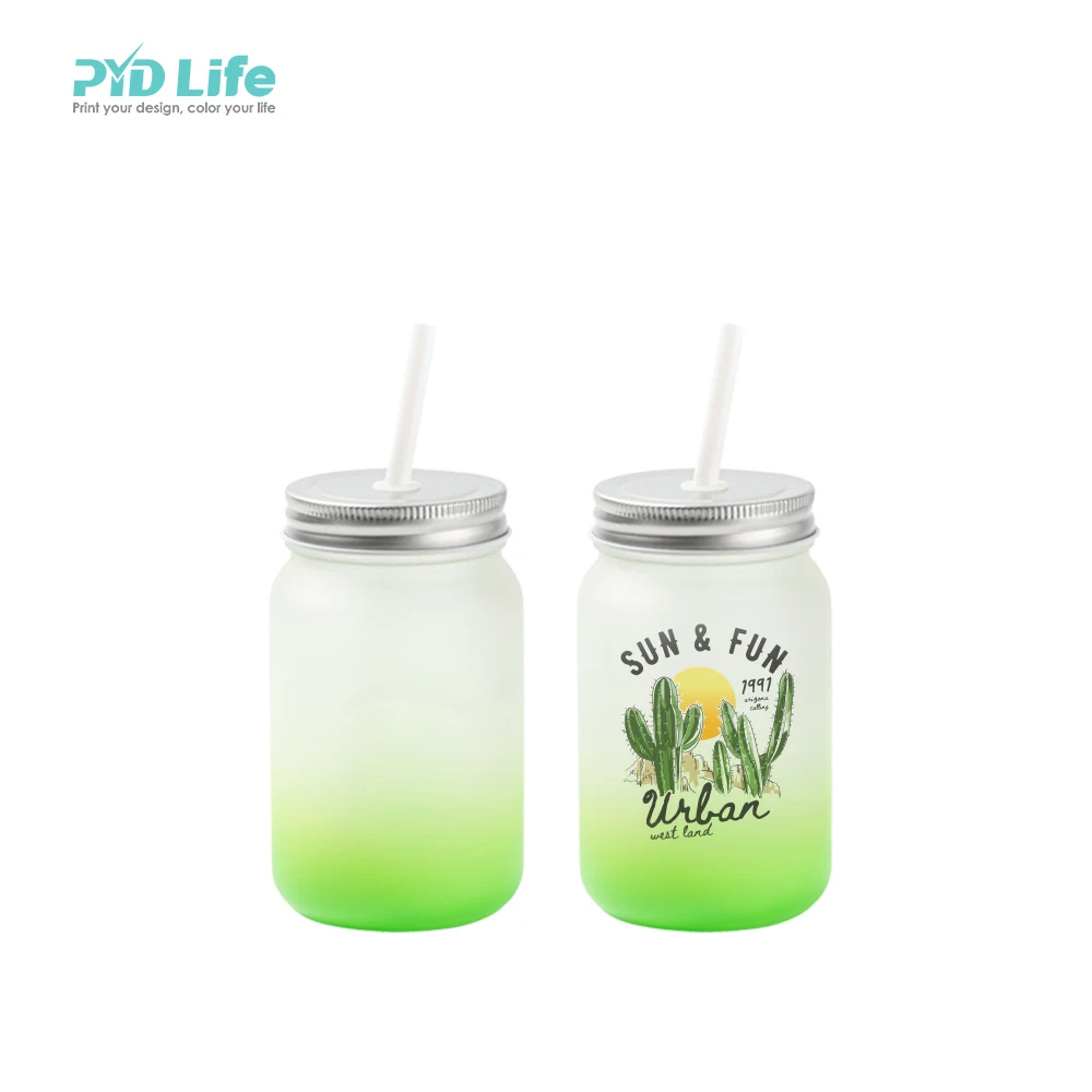 2022 PYD Life Summer 15oz 450 ml Custom Mixed Gradient Colors Sublimation Mason Glass Jar with Lid Straw