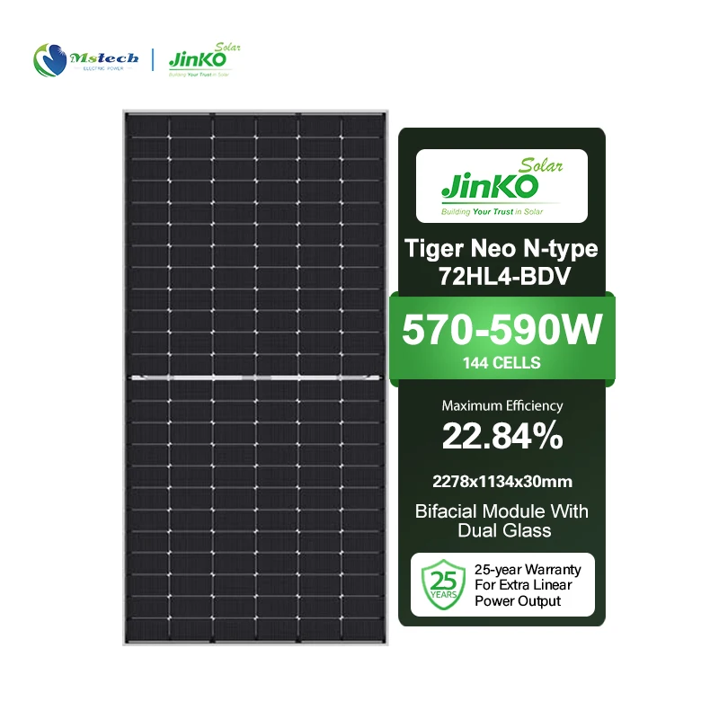 Jinko Solar N-Type Panneau Solaire Photovoltaque Pannelli 590W 585W 570W 575W 580 Watts Solarie Placa Solar Panel Bifacial