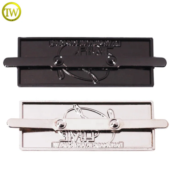 Custom purse metal parts designer handbag decorative plate logos rectangle shape metal name label emblems for hats